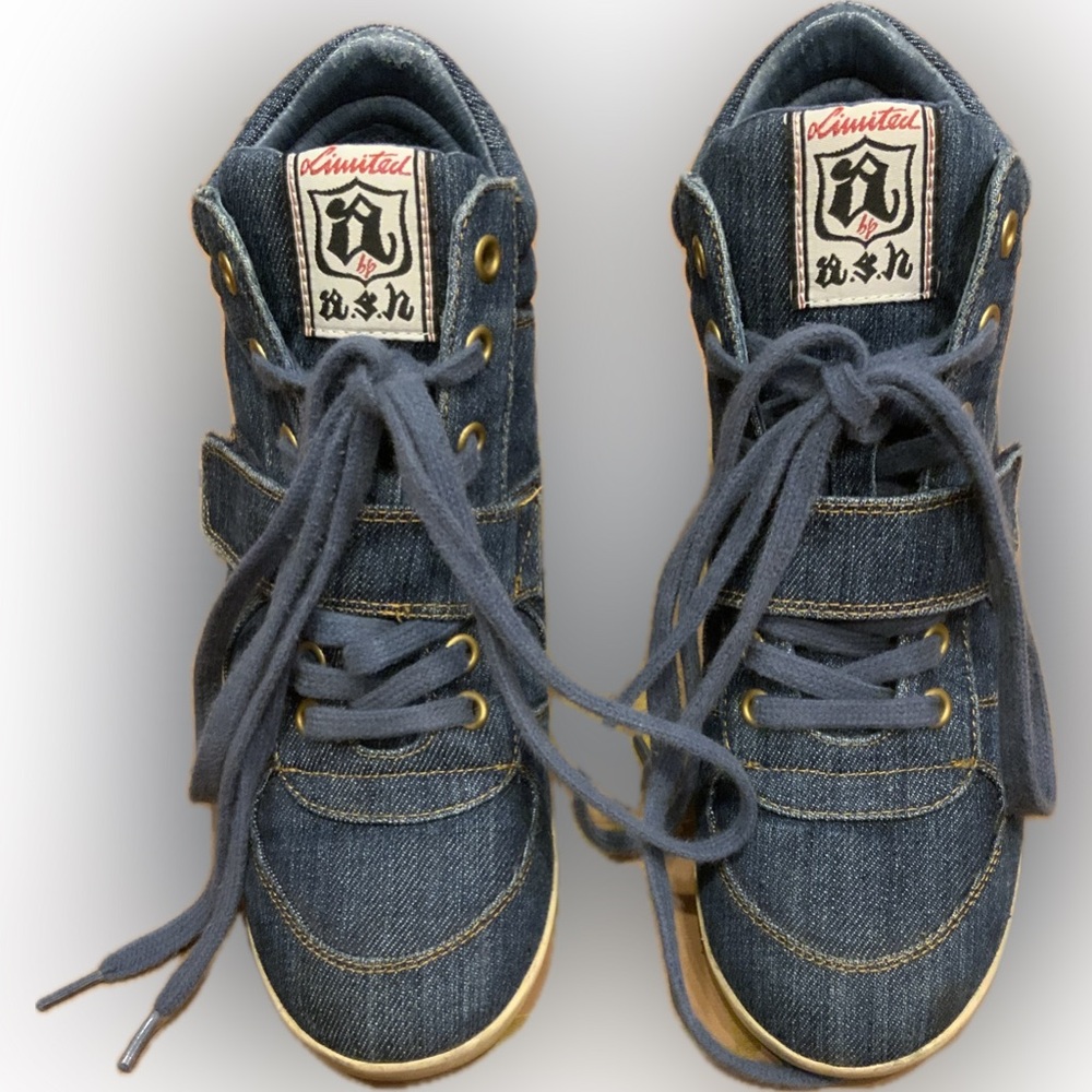 Ash Bowie blue denim wedge sneaker Shoes, size 7